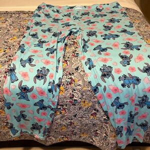 Disney Stitch Blue Pajama Pants with Pink Floral Design